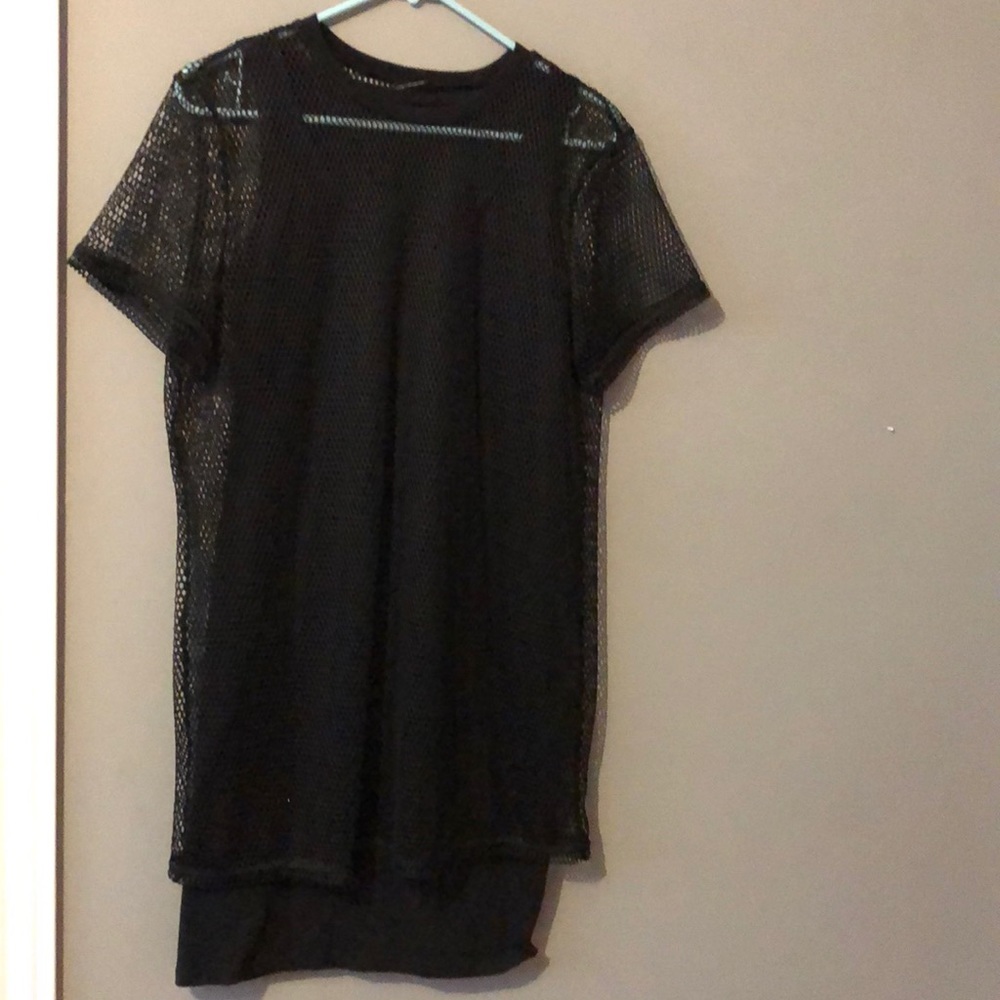 Black dress with mesh overlay